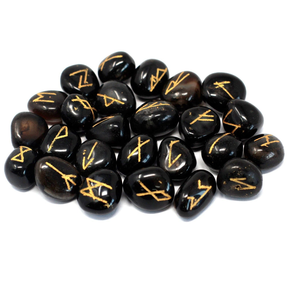Black Onyx Runes Stone Set in Pouch