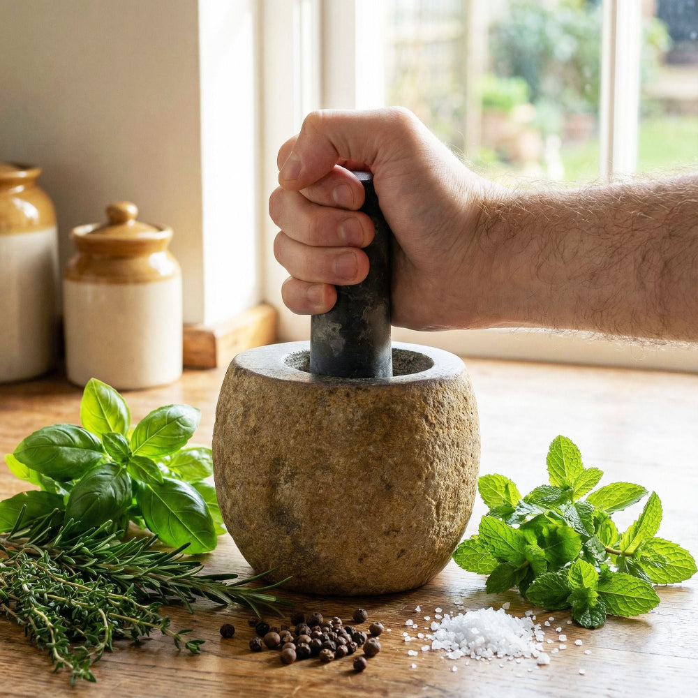 Natural Riverstone Decorative Pestle & Mortar- Small (aprox 9x7cm)