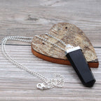 Black Agate Gemstone Flat Pencil Pendant
