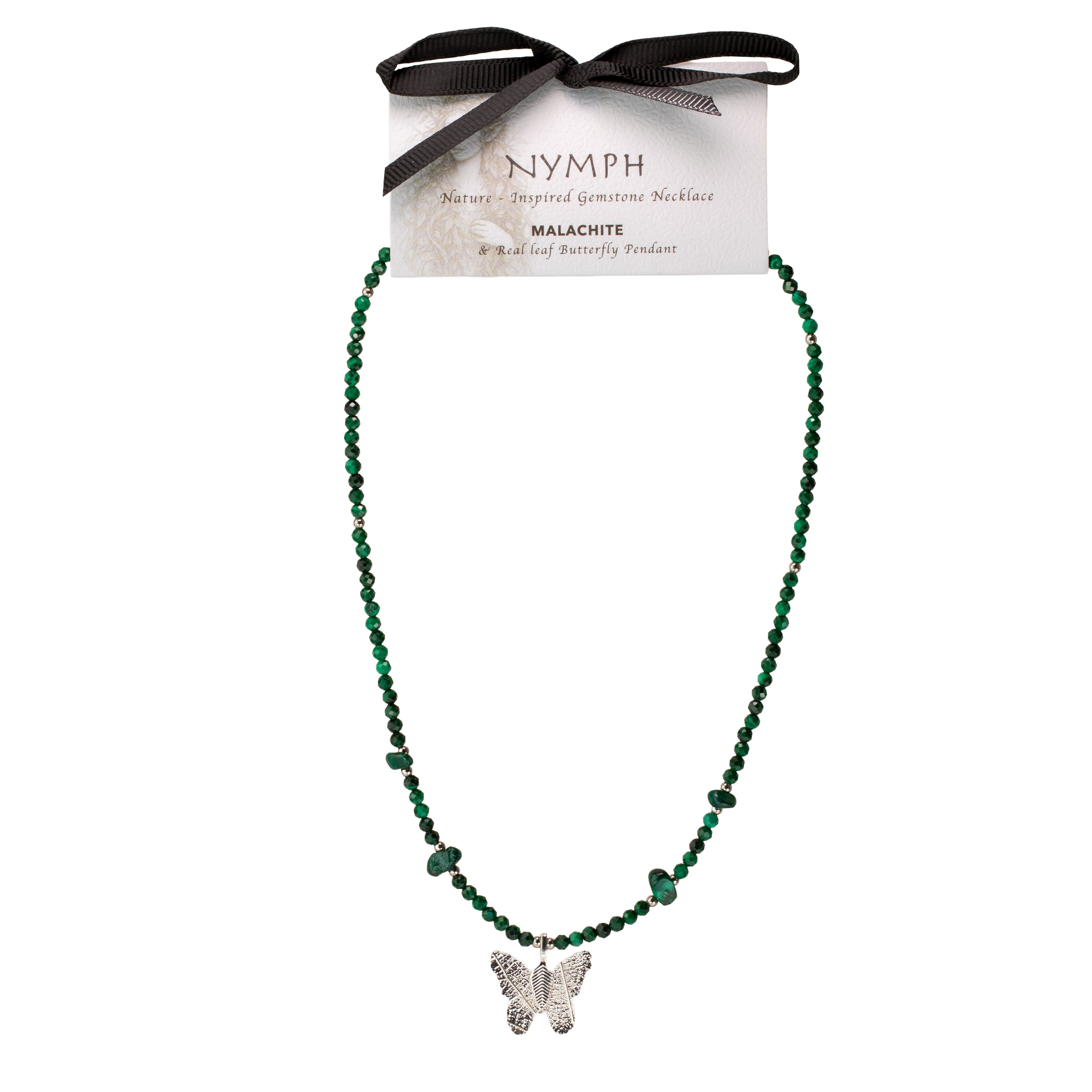 Nymph Malachite Gemstone Necklace | Real Leaf Butterfly Pendant