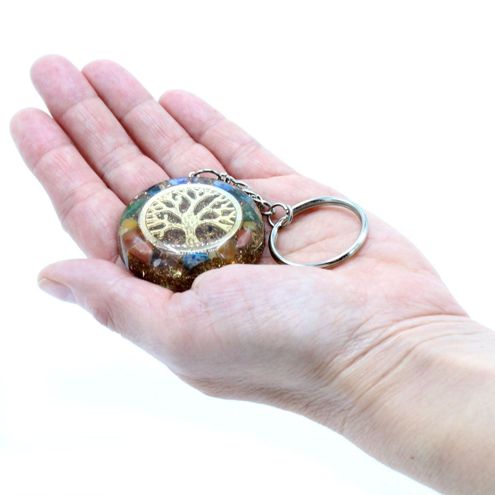 Gemstones Chakra Tree of Life Orgonite Power Keyring