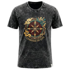 Nomad Sari Stonewashed Cotton T-Shirt | Compass of Life | Charcoal | XL