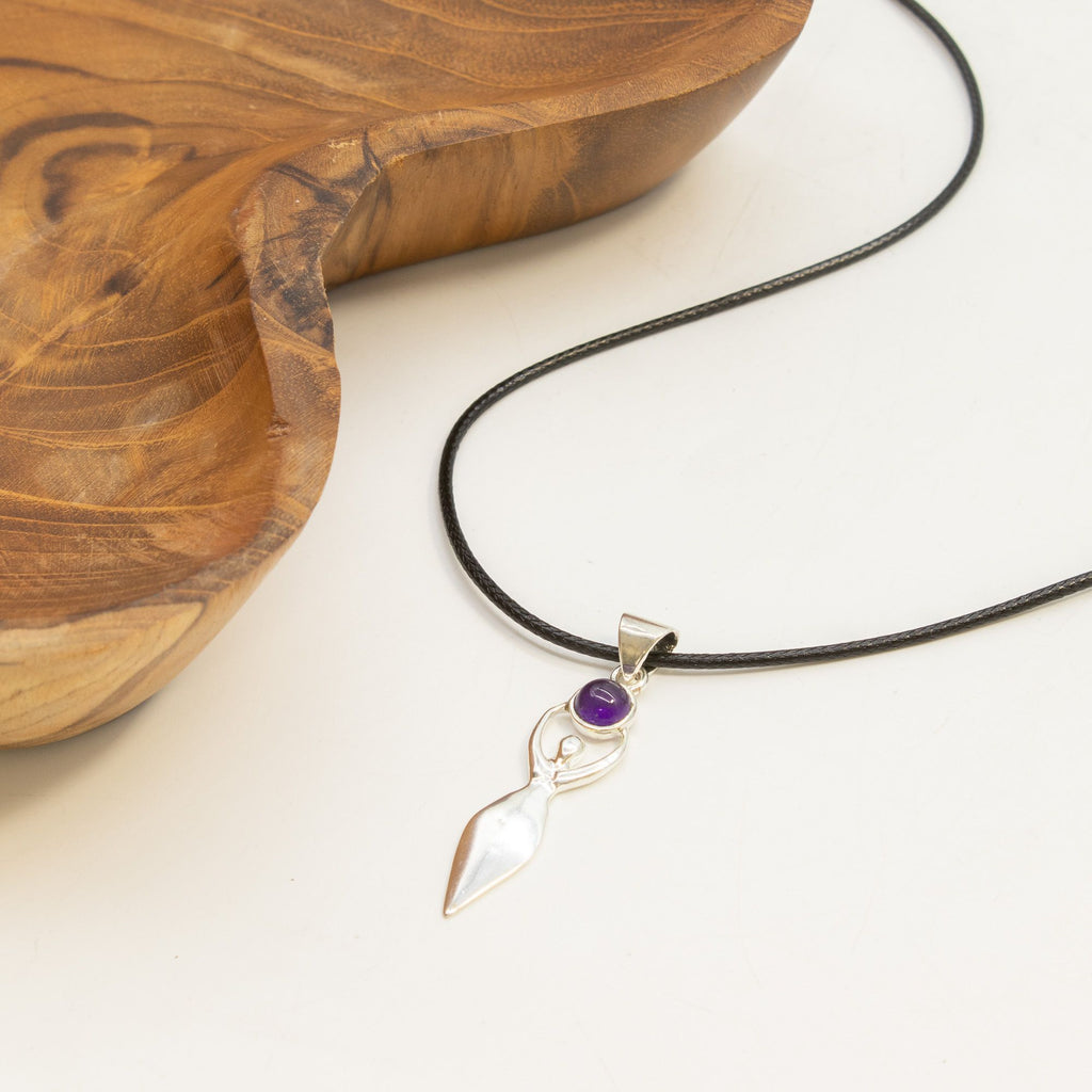 Goddess Amethyst Pendant | Silver Plated | 45cm Cord