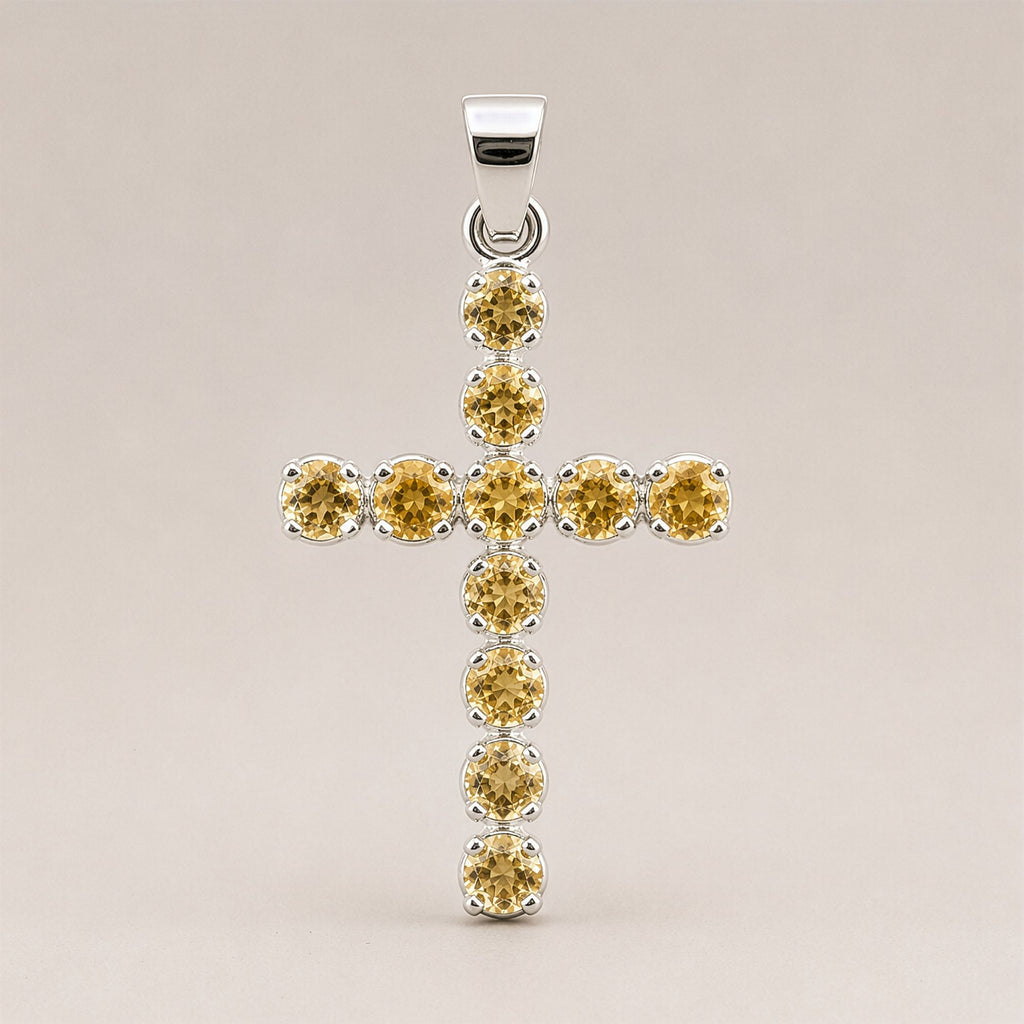 Citrine Crucifix Pendant | Silver Plated | 45cm Chain