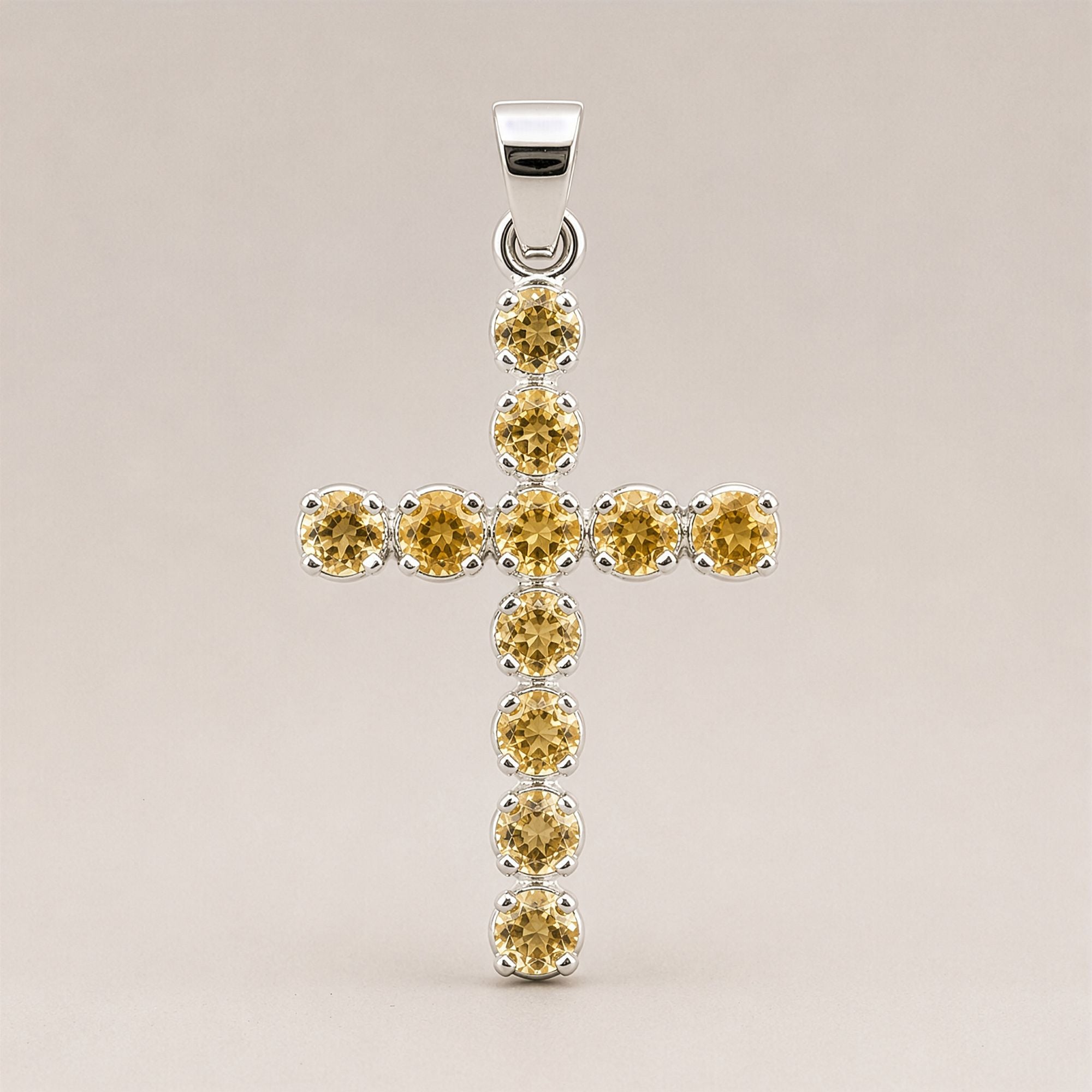 Citrine Crucifix Pendant | Silver Plated | 45cm Chain