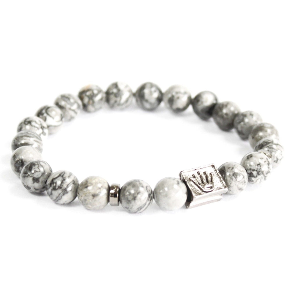 Crown Ingot Grey Agate Gemstone Bracelet