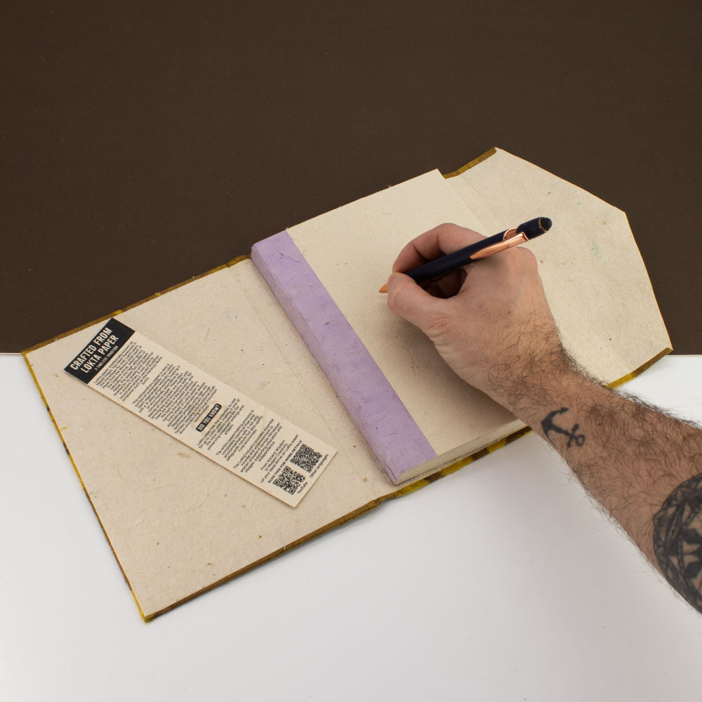 Lokta Bold Floral Mustard Brown Notebook  Large