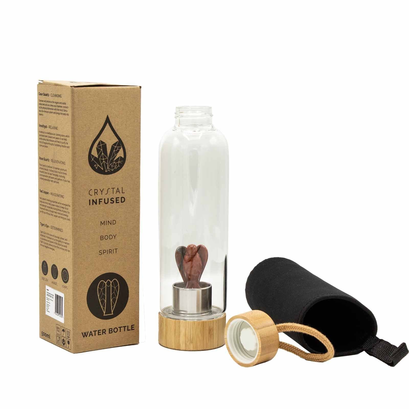 Red Jasper Crystal Infused Glass Water Bottle | Angel | Invigorating Energy