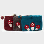 Wild Mushrooms Natural Felt Zipper Pouch (asst)