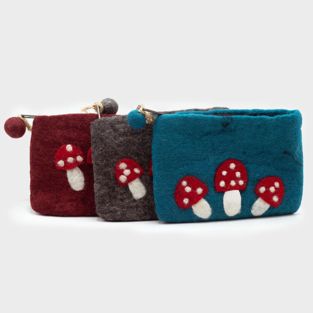 Wild Mushrooms Natural Felt Zipper Pouch (asst)