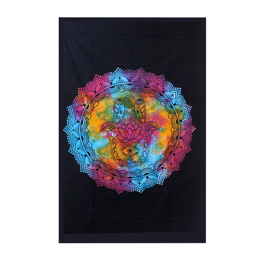 Hamsa Hand Cotton Bedspread & Wall Hanging – Black | Double