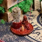 Multi Purpose Buddha Incense Plate - Ceramic Soft Red
