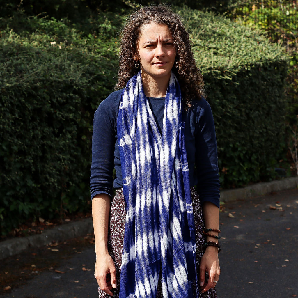 Indigo Stripes Boho Java Art Stole Scarf