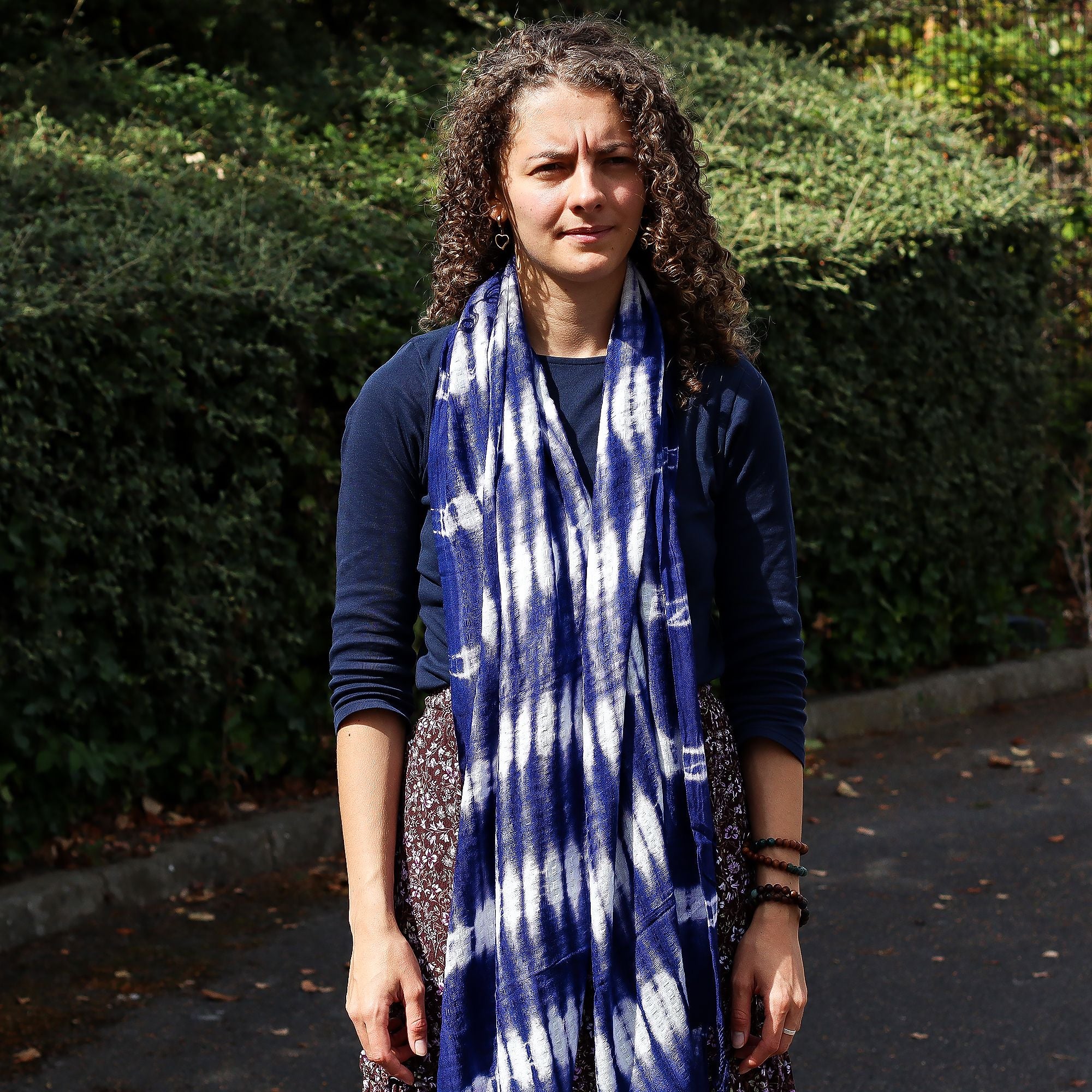Indigo Stripes Boho Java Art Stole Scarf