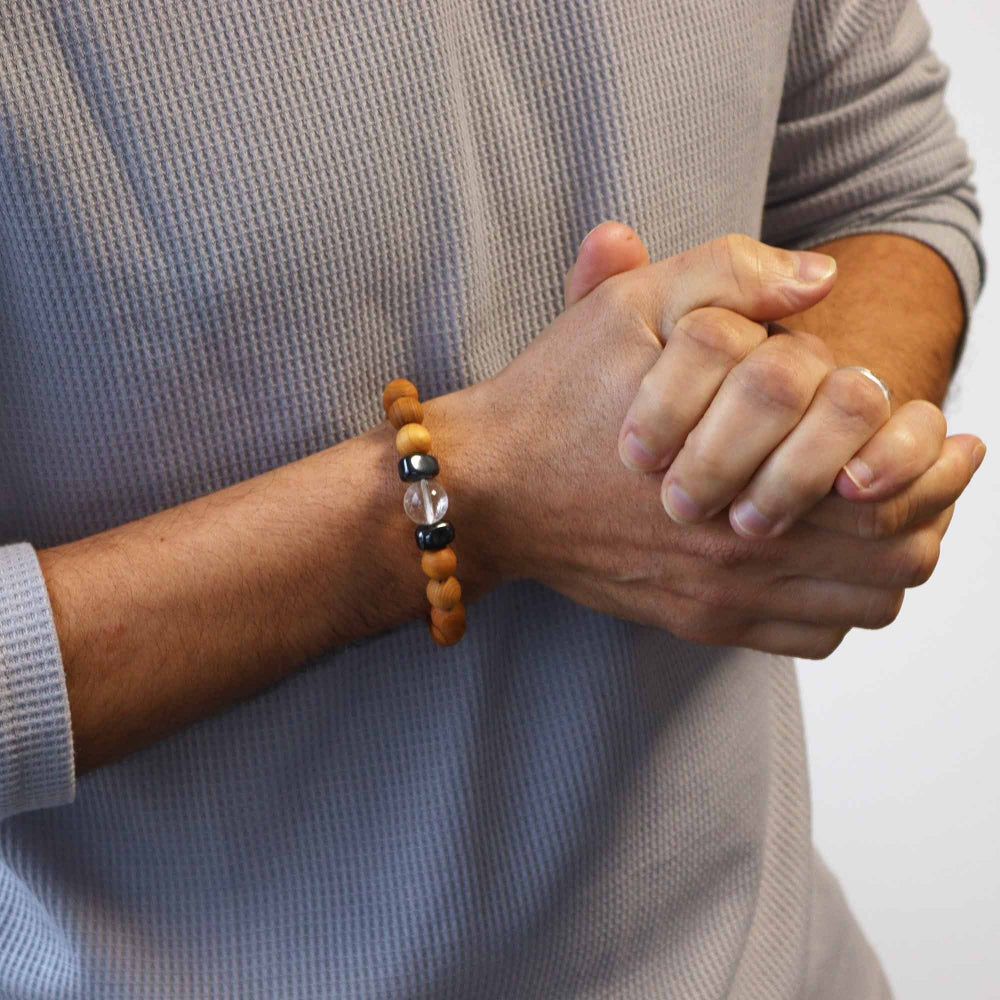 Cedarwood Crown Chakra Bangle with Clear Quartz