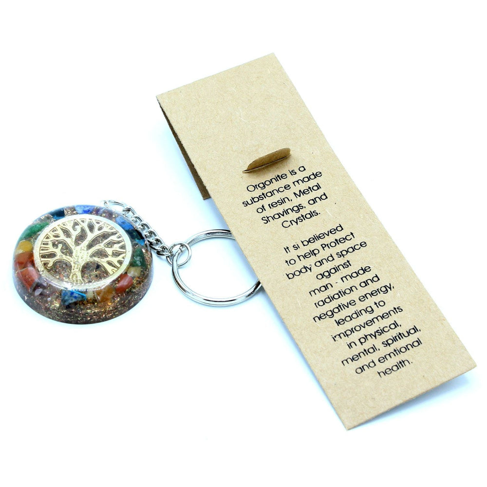 Gemstones Chakra Tree of Life Orgonite Power Keyring