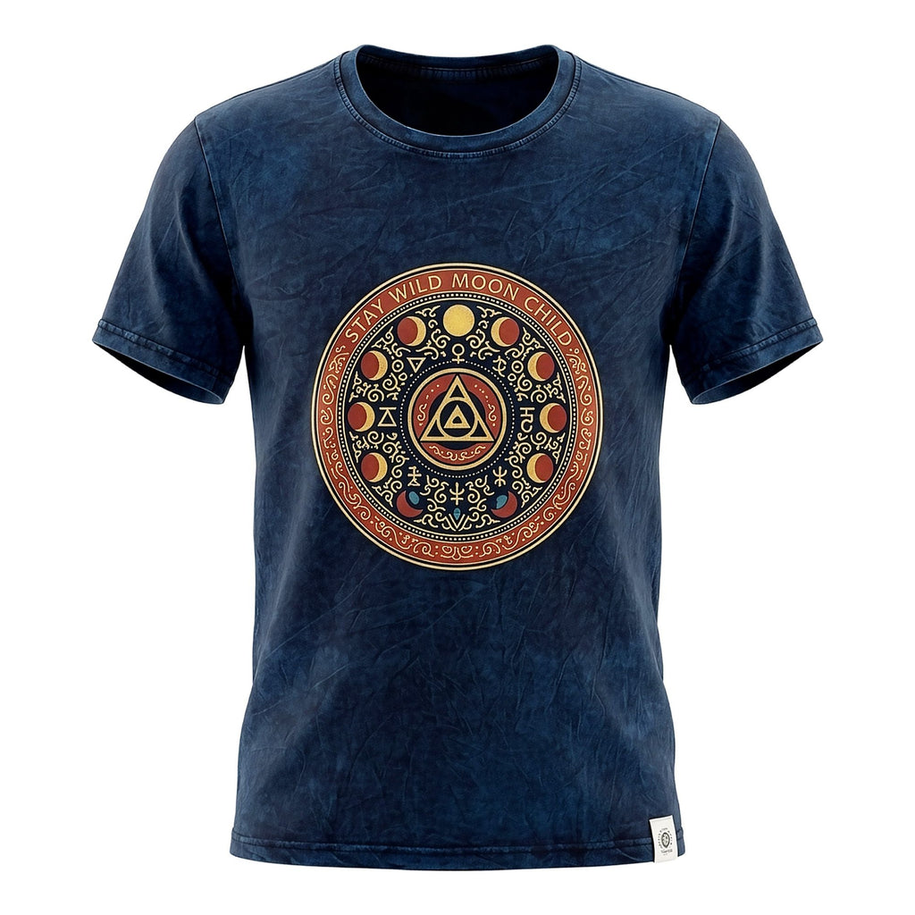 Nomad Sari Stonewashed Cotton T-Shirt | Stay Wild Moon Child | Blue | Large