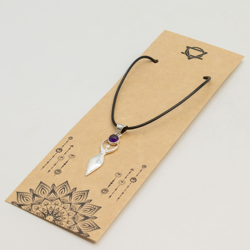 Goddess Amethyst Pendant | Silver Plated | 45cm Cord