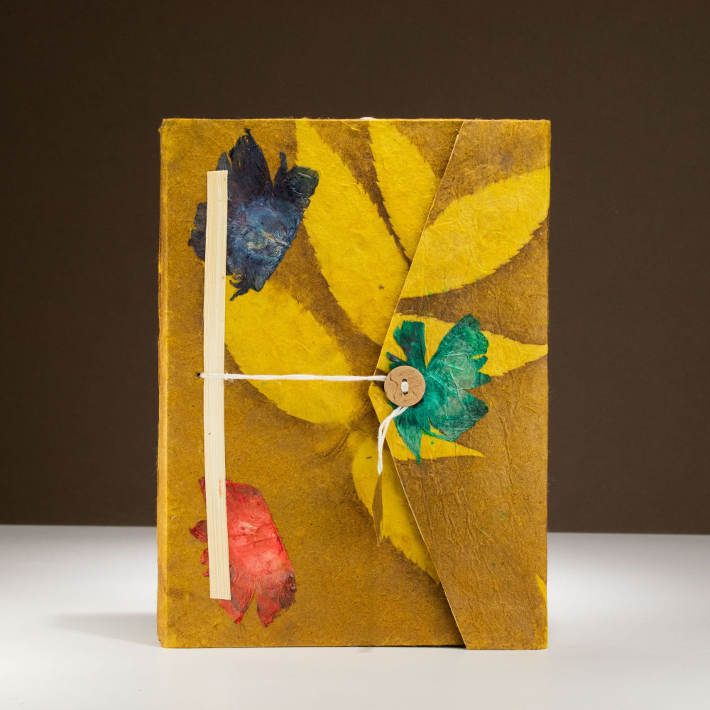 Lokta Bold Floral Mustard Brown Notebook  Large