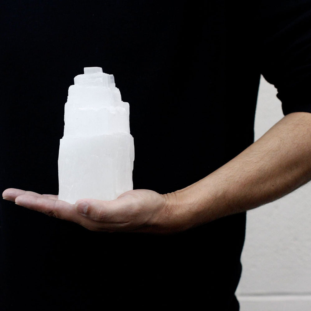 Natural Selenite Tower Lamp 15 cm