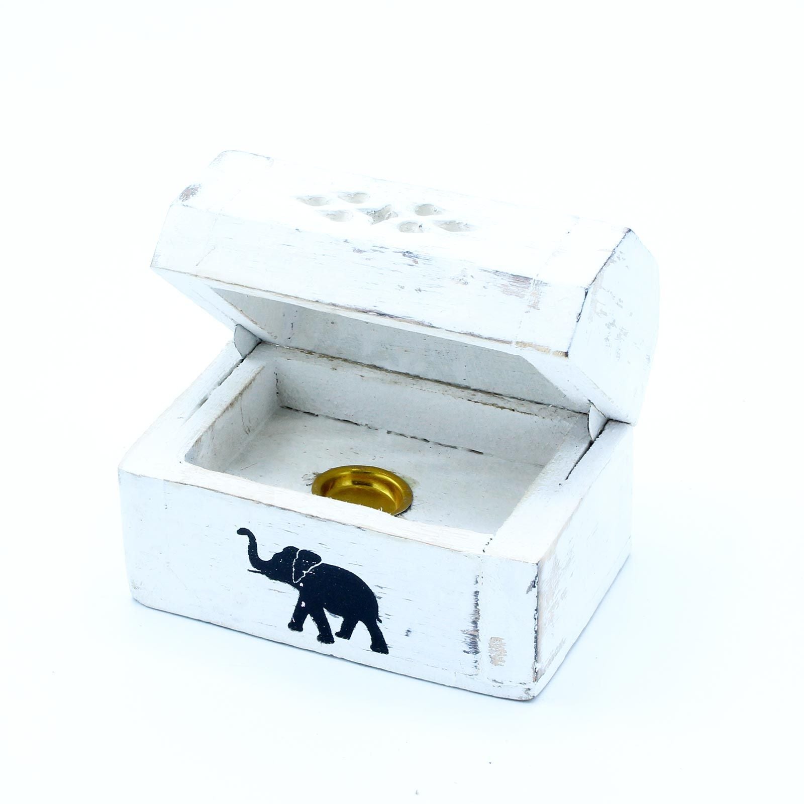 White Washed Incense Holder Cone Smoke Box 8 cm