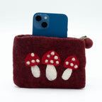 Wild Mushrooms Natural Felt Zipper Pouch (asst)