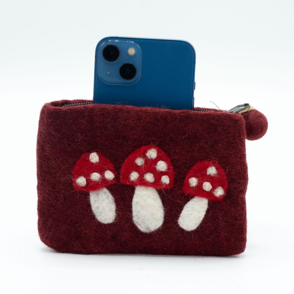 Wild Mushrooms Natural Felt Zipper Pouch (asst)
