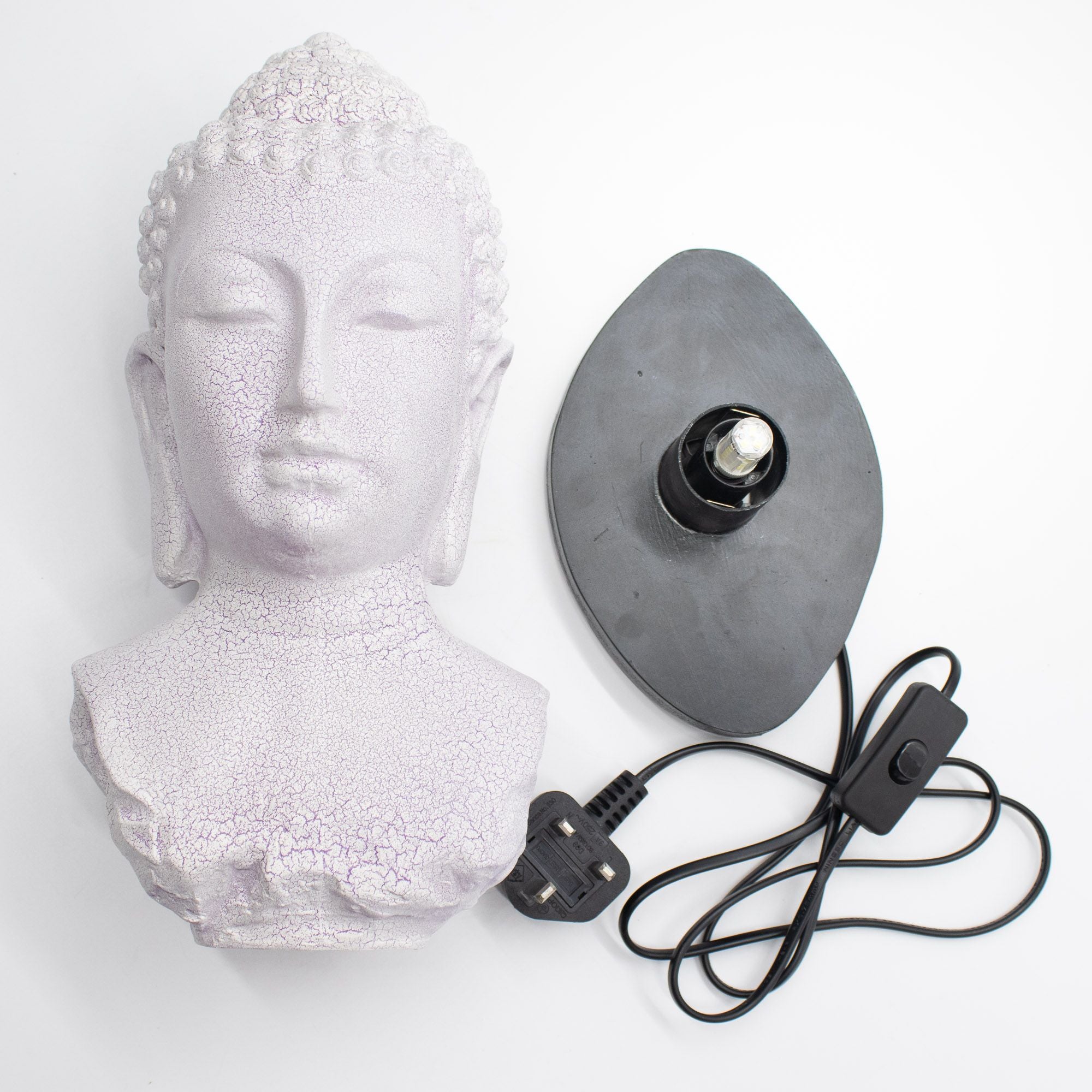 Buddha Bust Lamp | Lavender Crackle | Oval Stand