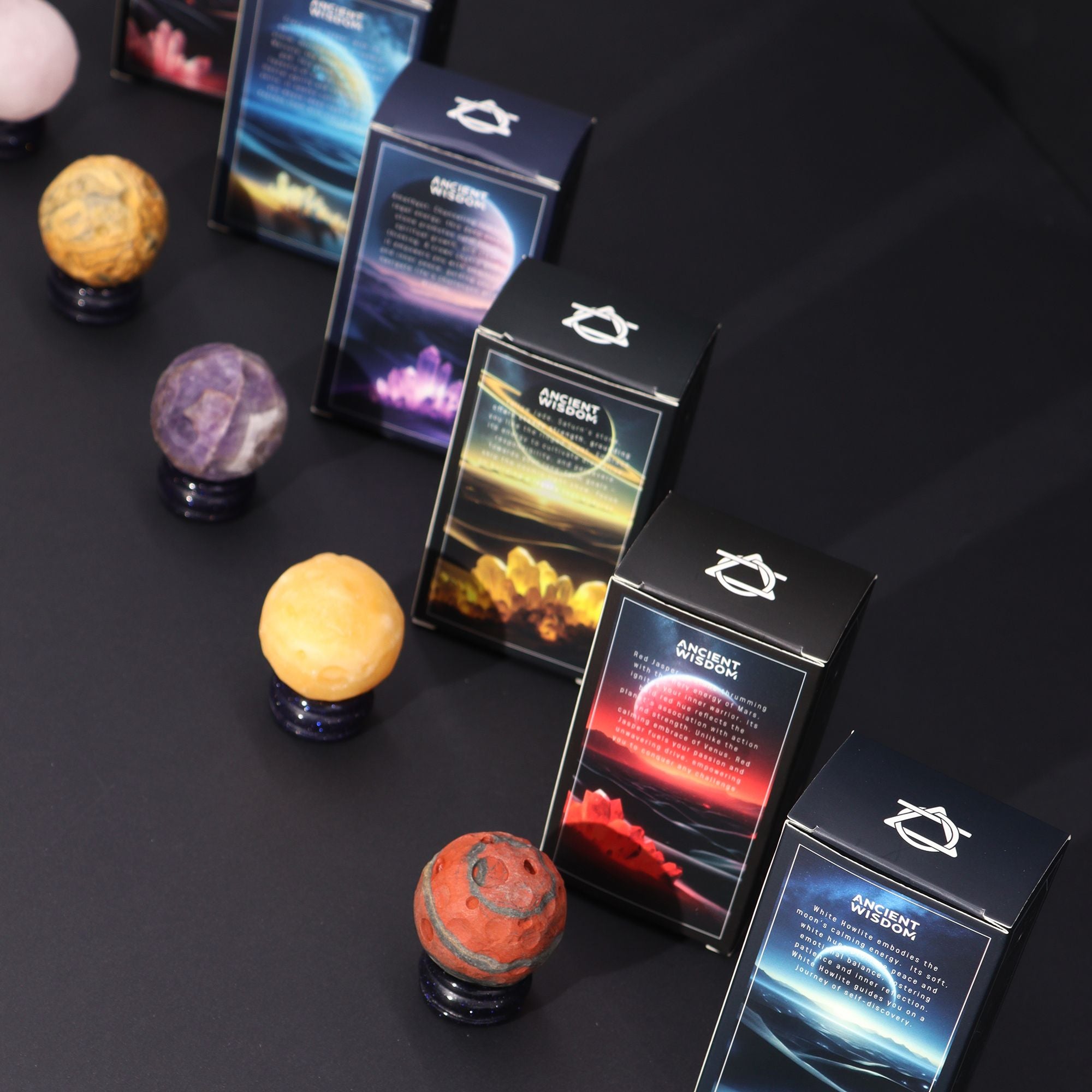 Yellow Jade Planet on a Solar Goldstone Stand (SATURN)