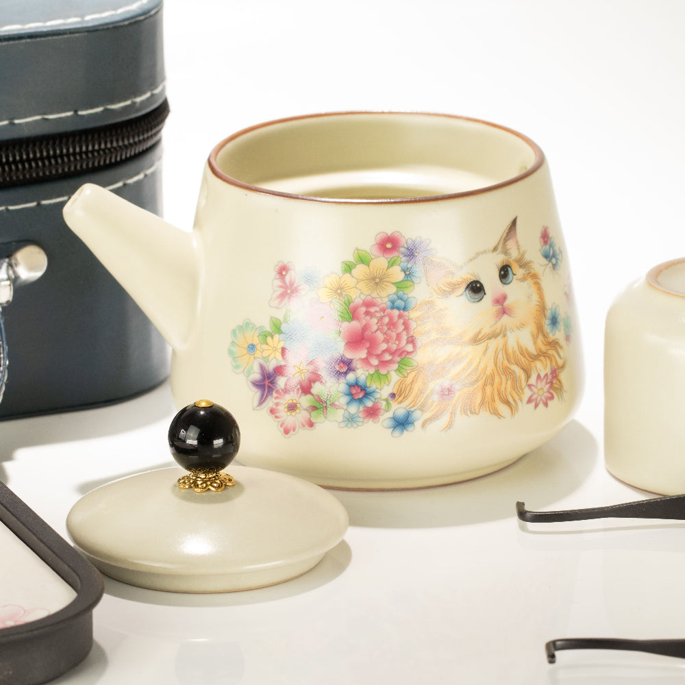 Cat Lover Travel Teapot Set | With Two Cups