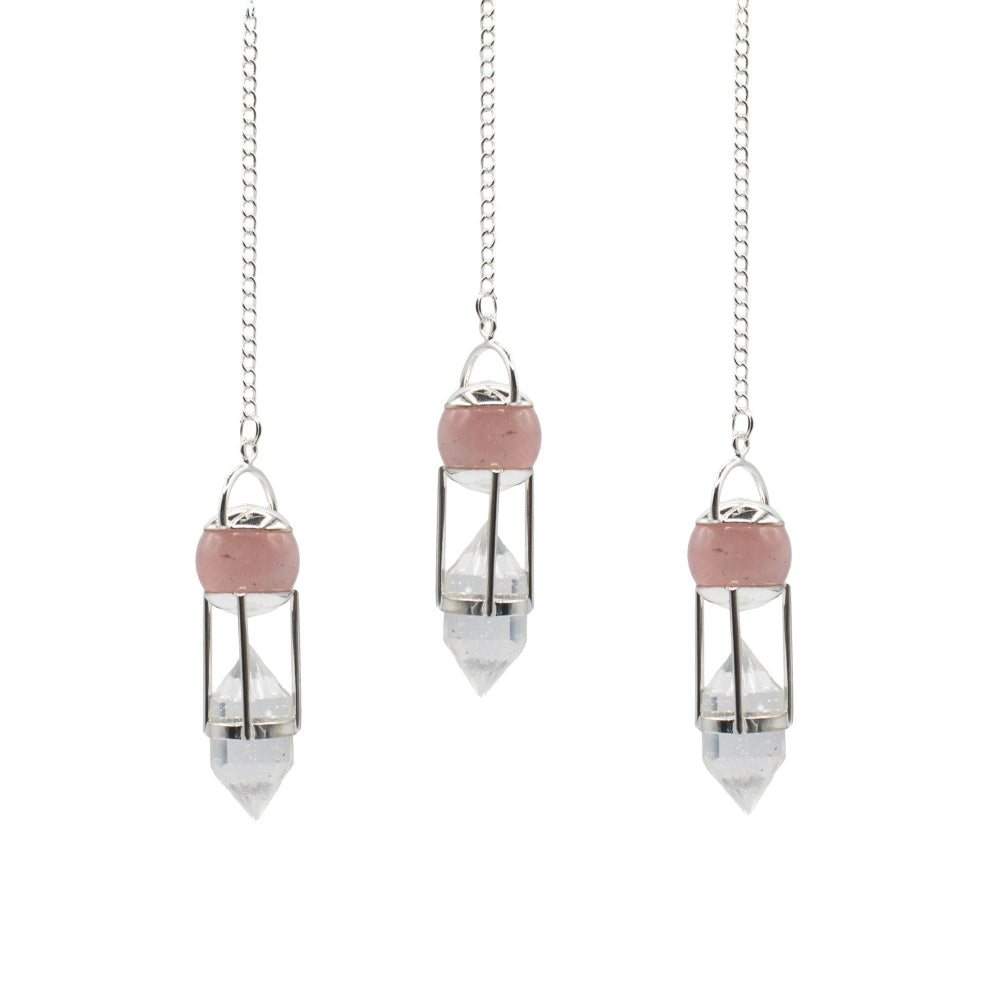 The Heart Whisperer- Double Power Pendulum - Rose Quartz Globe - Clear Quartz Double Terminated