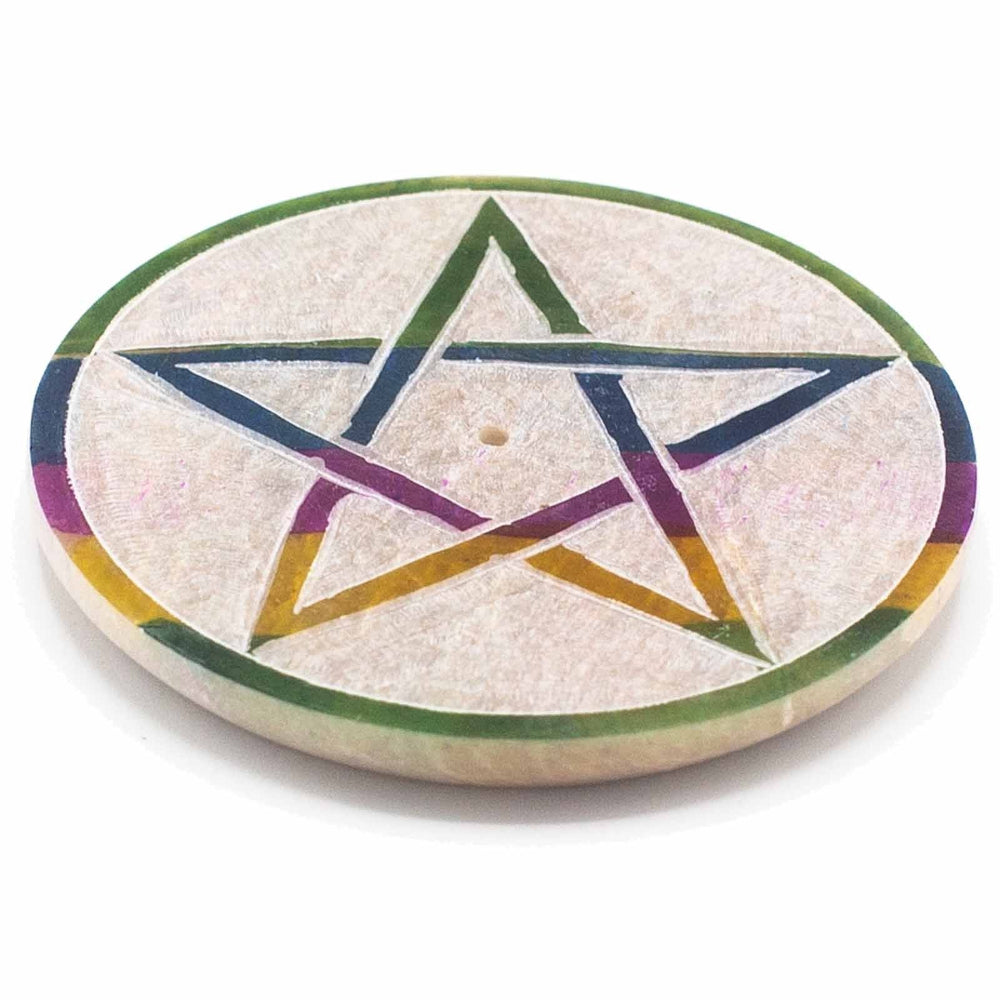 Pentagon Soapstone Disc Incense Holder 8cm