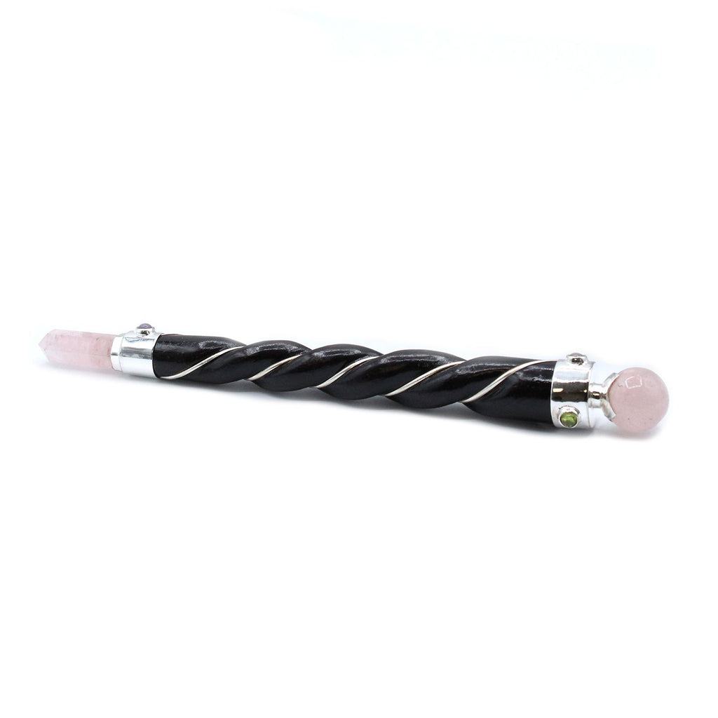 Twisted Healing Wand — Silver & Rose Quartz Sphere