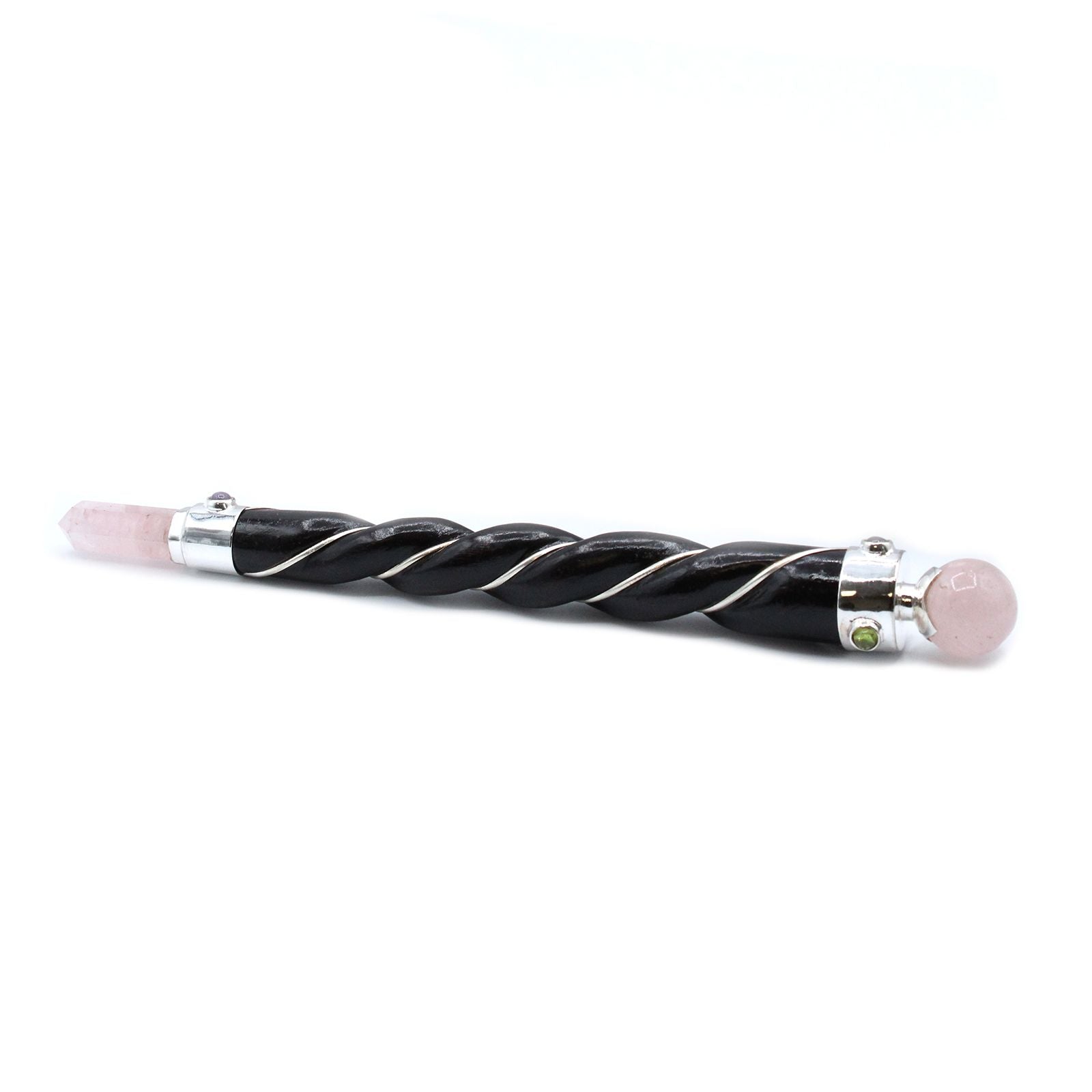 Twisted Healing Wand — Silver & Rose Quartz Sphere