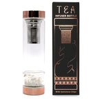 Rock Quartz Crystal Glass Tea Infuser Bottle | Rose Gold | 500ml