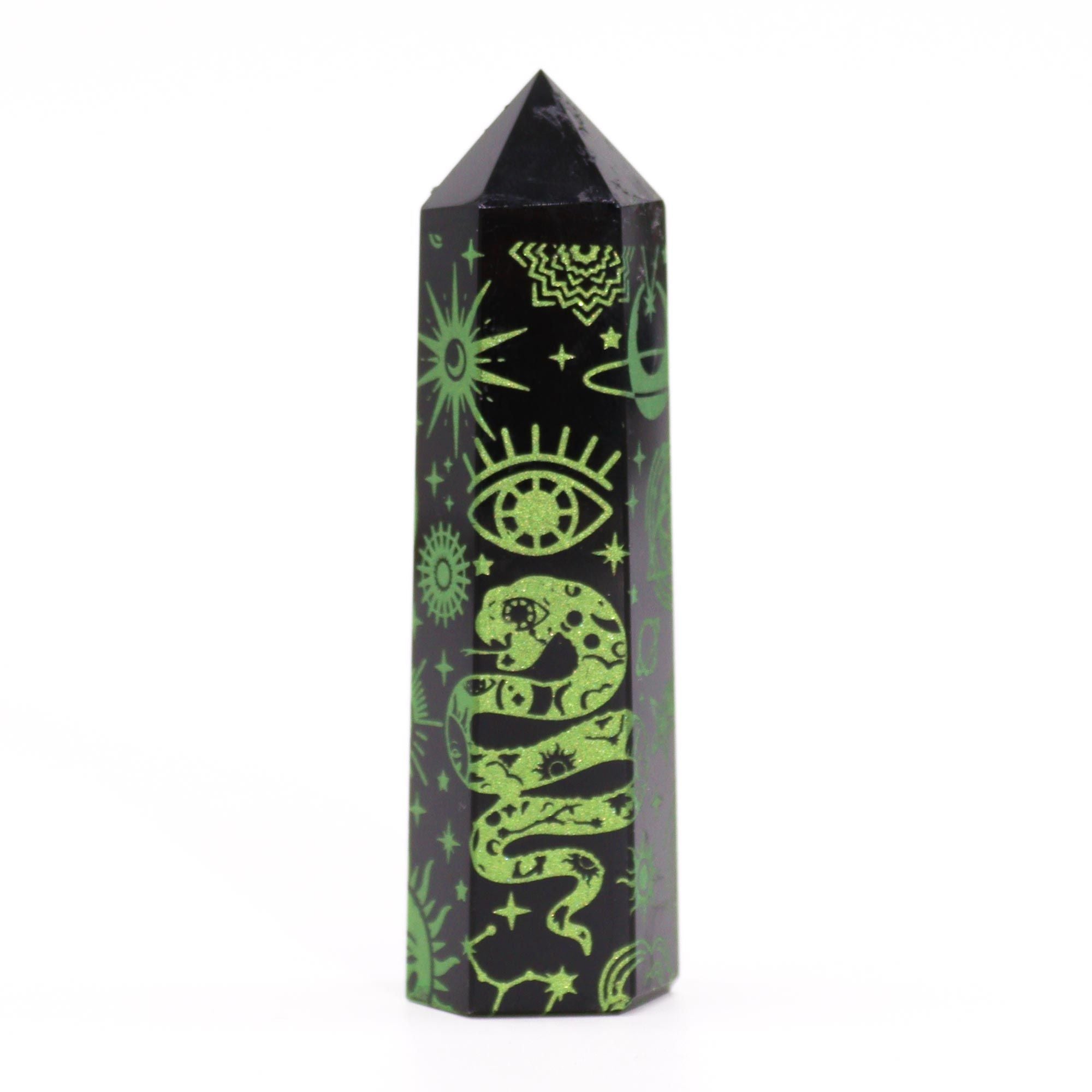 Mystic Story Forest Green Black Obsidian Point