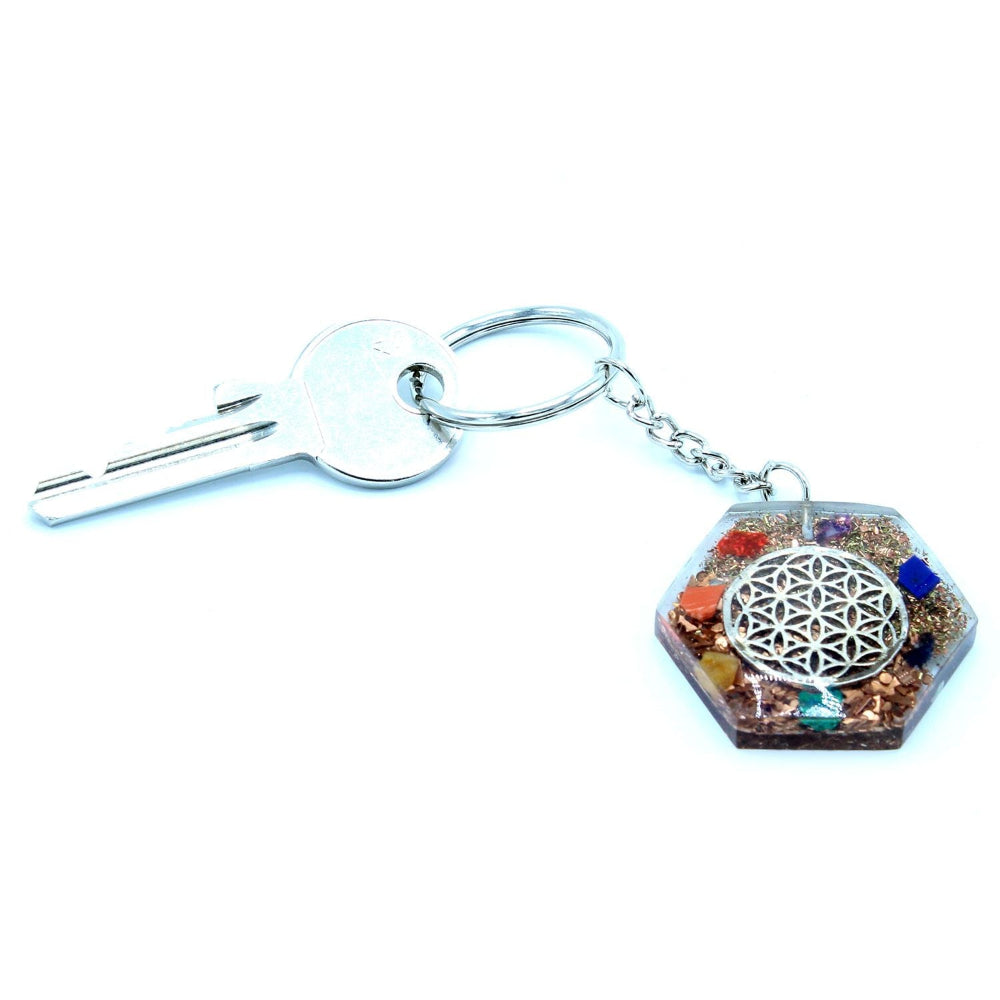 Octagon Flower of Life Orgonite Power Keyring