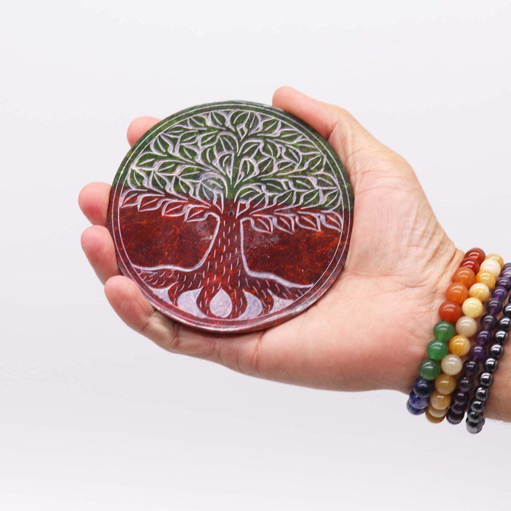 Tree of Life Soapstone Disc Incense Holder