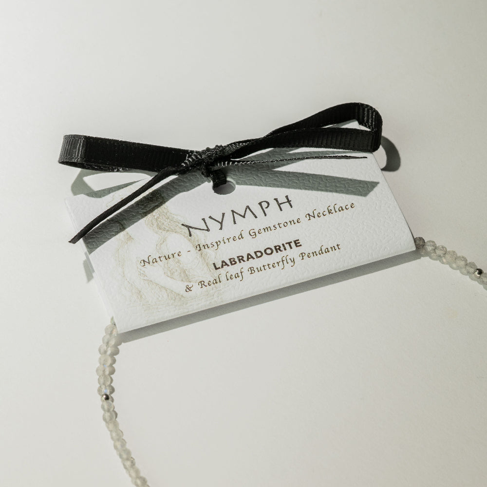 Nymph Labradorite Gemstone Necklace | Real Leaf Butterfly Pendant