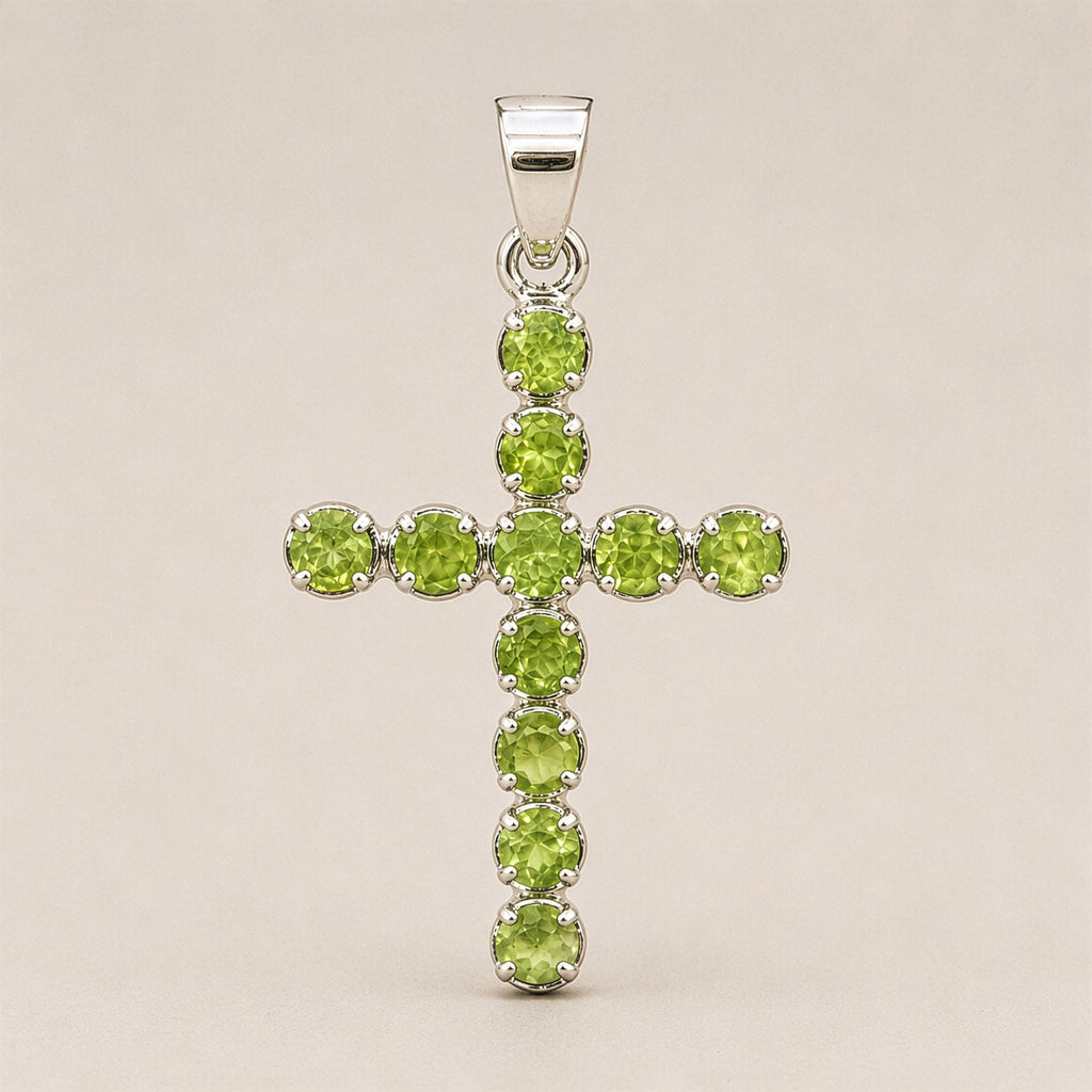 Peridot Crucifix Pendant | Silver Plated | 45cm Chain