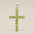 Peridot Crucifix Pendant | Silver Plated | 45cm Chain