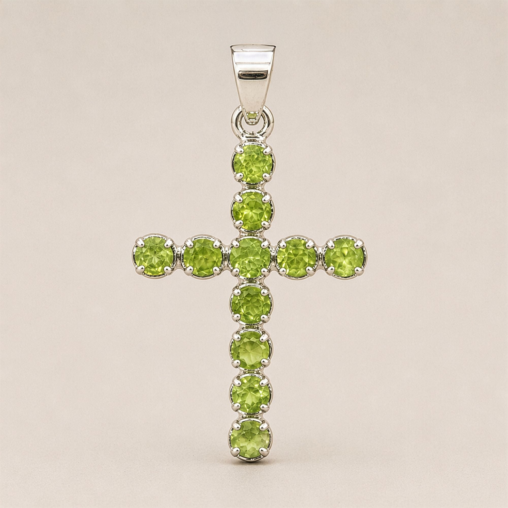 Peridot Crucifix Pendant | Silver Plated | 45cm Chain
