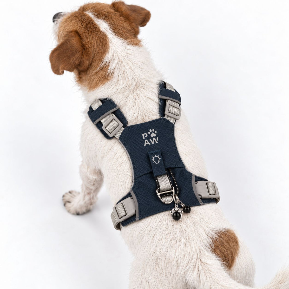 Dog Step-In Guardian Harness with Reflective Mesh & Black Obsidian Charm - Rock Grey - Small (4-8kg)