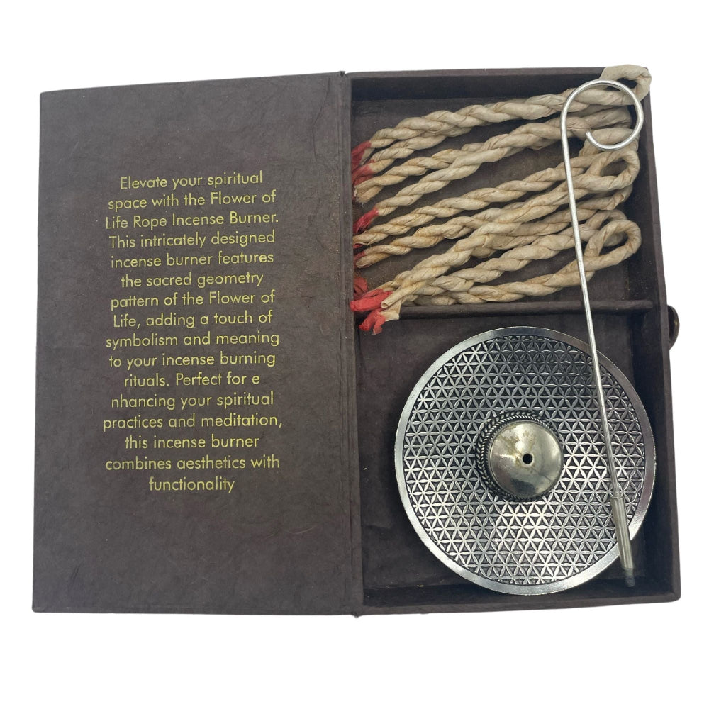 Flower of Life Rope Incense & Silver Plated Holder Set | 10 Himalayan Ropes