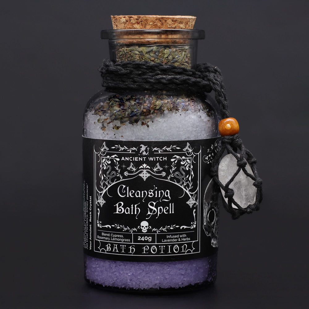 Ancient Witch Cleansing Bath Spell Potion & Rock Crystal Amulet