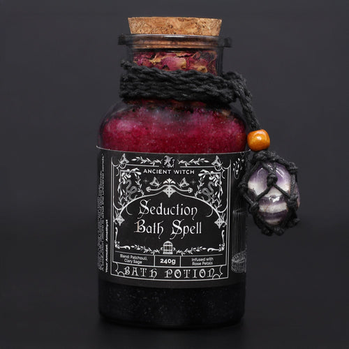 Ancient Witch Seduction Bath Spell Potion & Amethyst Crystal Amulet