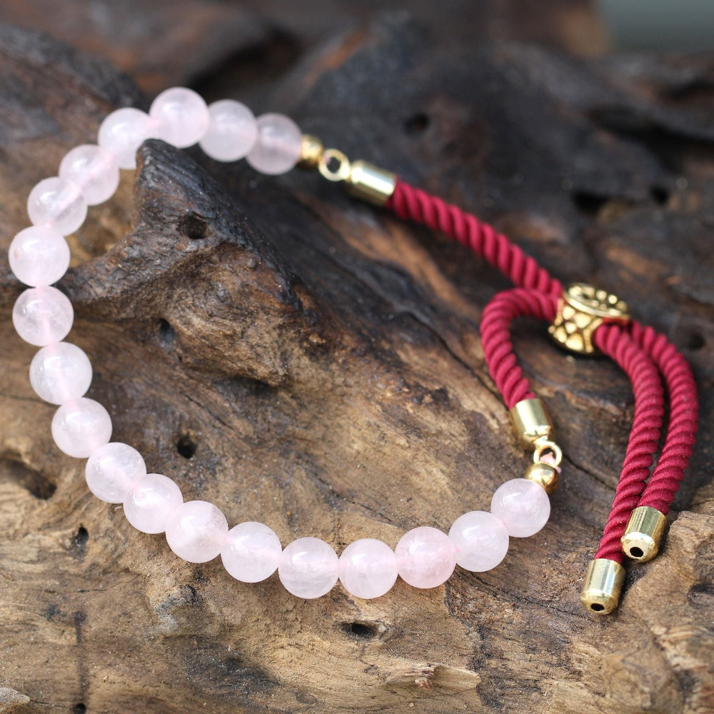 Rose Quartz 18K Gold Plated Gemstone Bordeaux String Bracelet