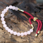 Rose Quartz 18K Gold Plated Gemstone Bordeaux String Bracelet