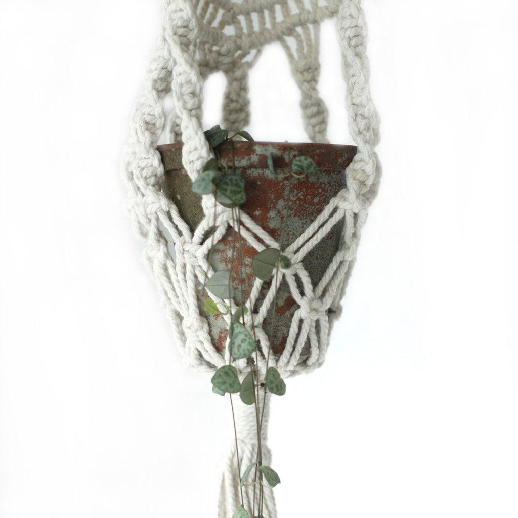 Long Macrame Pot Holder With Ratten Hoop