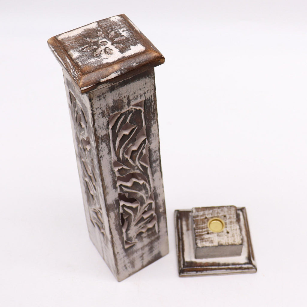 Mango Wood Tapered Incense Tower Washed Design 2